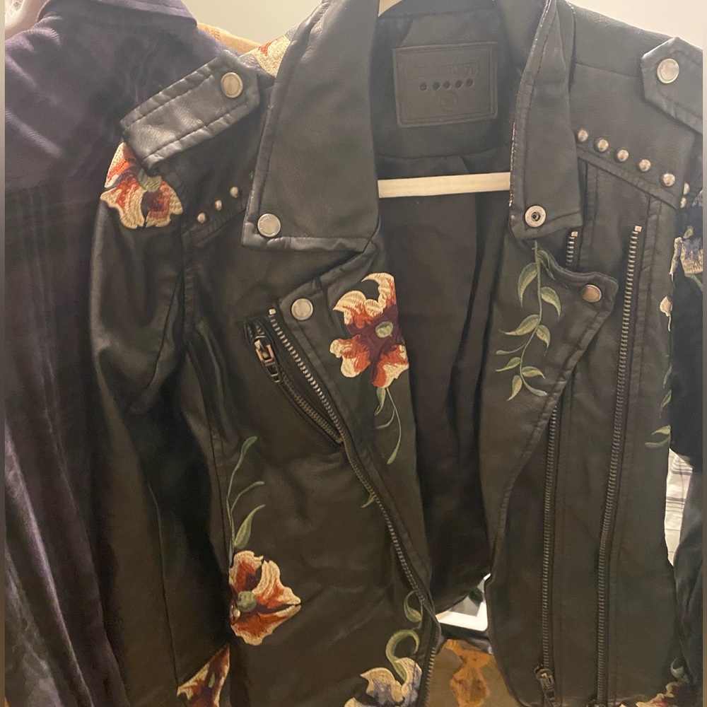 Floral leather jacket